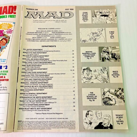 Mad Magazine July 1990 No 296 NKOTB, War of the Roses, TV's Coach Baseball Cards - Picture 2 of 4